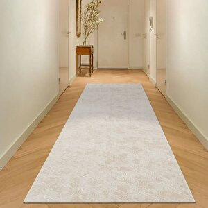Yıkanabilir Kaymaz Tabanlı Violin Embos Kesme Rulo Halı Yolluk Krem 80x350 cm