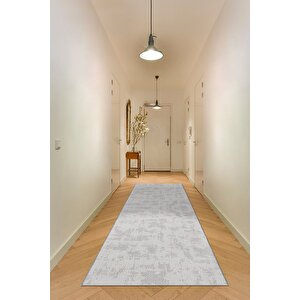 Yıkanabilir Kaymaz Tabanlı Violin Embos Kesme Rulo Halı Yolluk Gri 80x200 cm