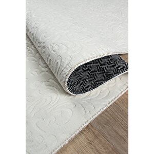 Yıkanabilir Kaymaz Tabanlı Saçaklı Oslo Kesme Rulo Halı Yolluk Krem 150x150 cm