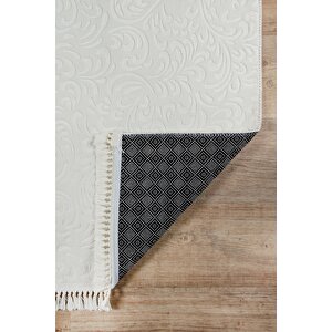 Yıkanabilir Kaymaz Tabanlı Saçaklı Oslo Kesme Rulo Halı Yolluk Krem 100x400 cm