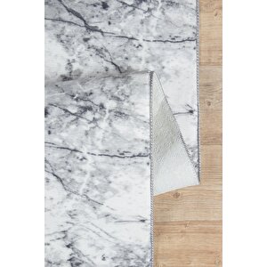 Yıkanabilir Kaymaz Tabanlı Silvia Kesme Rulo Halı Yolluk Gri-beyaz-siyah 150x450 cm
