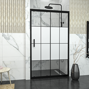 Black Capello 6mm Karolajlı Yarım Kumlamalı Cam 1 Sabit 1 Sürgü İki Duvar Arası Duşakabin 146 cm