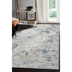 Yıkanabilir Kaymaz Tabanlı Silvia Kesme Rulo Halı Yolluk Mavi-bej-gri 150x250 cm