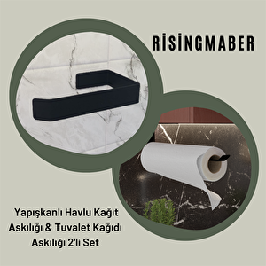 Risingmaber Metal Mat Siyah Yapışkanlı Tuvalet Kağıtlık Ve Kağıt Havluluk İkili Set Yapışkanlı Wc Kağıtlık Ve Kağıt Havlu Askısı 3m Yapışkanlı Tasarım