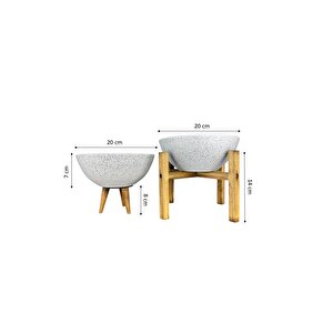 Ev Dekorasyon Beyaz Granit Aranjman Sunumluk Toprak Saksı 3-4 Ayaklı İkili Set 20 Cm Çap
