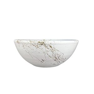 Ev Dekorasyon Beyaz Üzeri Gold Mermer Efektli Aranjman Sunumluk Toprak Saksı 20 Cm Çap