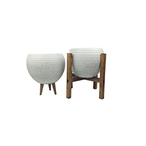 Beyaz Granit Küp Saksı Saksılık Salon Çiçeklik İkili  set (3 Ayak-4 Ayak)