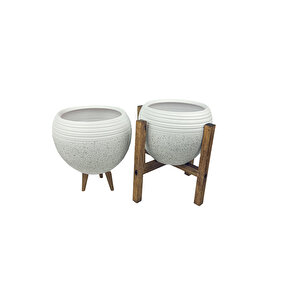 Beyaz Granit Küp Saksı Saksılık Salon Çiçeklik İkili  set (3 Ayak-4 Ayak)