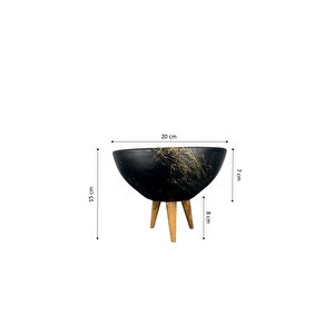 Ev Dekorasyon Siyah Üzeri Gold Mermer Efektli Aranjman Sunumluk Toprak Saksı 3 Ayaklı 20 Cm Çap