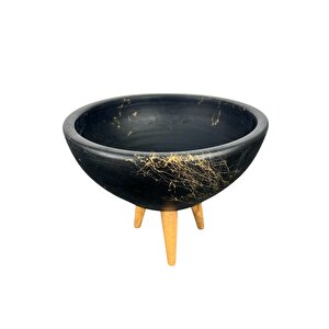 Bitki Tasarımı Ev Dekorasyon Siyah Üzeri Gold Mermer Efektli Aranjman Sunumluk Toprak Saksı 3 Ayaklı 20 Cm Çap