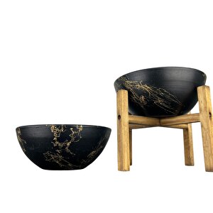 Ev Dekorasyon Siyah Üzeri Gold Mermer Efektli Aranjman Sunumluk Toprak Saksı Ayaksız Ve 4 Ayaklı İkili Set 20 Cm Ça