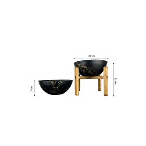 Ev Dekorasyon Siyah Üzeri Gold Mermer Efektli Aranjman Sunumluk Toprak Saksı Ayaksız Ve 4 Ayaklı İkili Set 20 Cm Ça