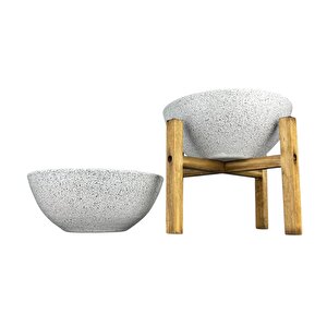 Ev Dekorasyon Beyaz Granit Aranjman Sunumluk Toprak Saksı Ayaksız Ve 4 Ayaklı İkili Set 20 Cm Çap