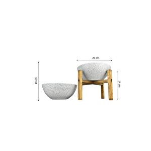 Ev Dekorasyon Beyaz Granit Aranjman Sunumluk Toprak Saksı Ayaksız Ve 4 Ayaklı İkili Set 20 Cm Çap