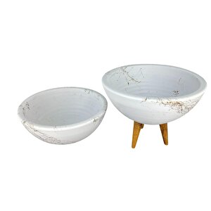 Bitki Tasarımı Ev Dekorasyon Beyaz Üzeri Gold Mermer Efektli Aranjman Sunumluk Toprak Saksı Ayaksız Ve 3 Ayaklı İkili Set 20 Cm Ça