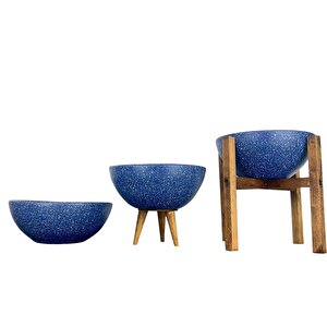 Ev Dekorasyon Lacivert Granit Aranjman Sunumluk Toprak Saksı Üçlü Set 20 Cm Çap