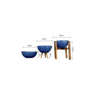 Ev Dekorasyon Lacivert Granit Aranjman Sunumluk Toprak Saksı Üçlü Set 20 Cm Çap