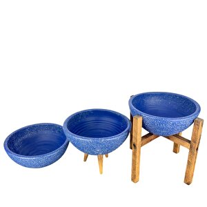Bitki Tasarımı Ev Dekorasyon Lacivert Granit Aranjman Sunumluk Toprak Saksı Üçlü Set 20 Cm Çap