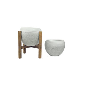 Beyaz Granit Küp Saksı Saksılık Salon Çiçeklik İkili Set (4 Ayaklı-ayaksız)
