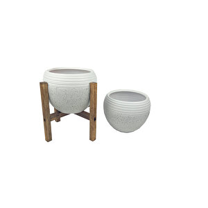 Beyaz Granit Küp Saksı Saksılık Salon Çiçeklik İkili Set (4 Ayaklı-ayaksız)