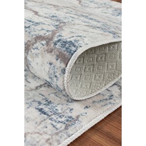 Yıkanabilir Kaymaz Tabanlı Silvia Kesme Rulo Halı Yolluk Mavi-bej-gri 80x350 cm