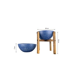 Ev Dekorasyon Lacivert Granit Aranjman Sunumluk Toprak Saksı Ayaksız Ve 4 Ayaklı İkili Set 20 Cm Çap