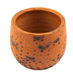 Siyah Nokta Desenli Terakota Toprak Saksı Saksılık Salon Çiçeklik- 12 Cm