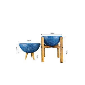 Ev Dekorasyon Lacivert Granit Aranjman Sunumluk Toprak Saksı 3-4 Ayaklı İkili Set 20 Cm Çap