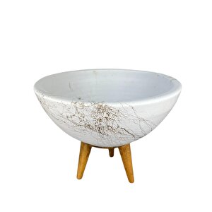 Bitki Tasarımı Ev Dekorasyon Beyaz Üzeri Gold Mermer Efektli Aranjman Sunumluk Toprak Saksı 3 Ayaklı 20 Cm Çap