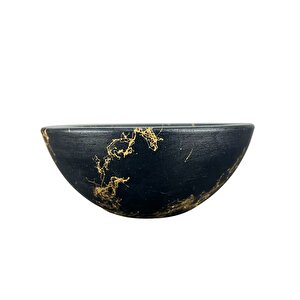 Ev Dekorasyon Siyah Üzeri Gold Mermer Efektli Aranjman Sunumluk Toprak Saksı 20 Cm Çap