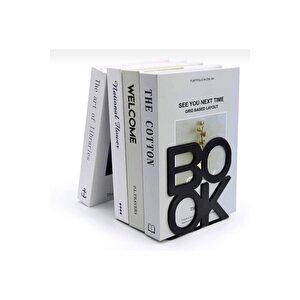 Siyah Book Yazı Desenli Model Kitap Desteği - Dekoratif Estetik Kitap Tutucu 4'lü Set