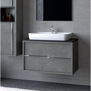 Denko Matia 80 Cm Mdf Retro Gümüş Banyo Dolabı Takımı Ve Boy Dolabı