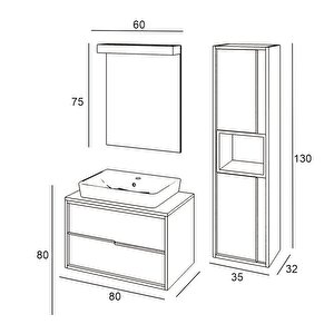 Denko Matia 80 Cm Mdf Retro Gümüş Banyo Dolabı Takımı Ve Boy Dolabı