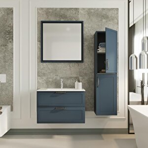 Denko Beyoğlu 75 Cm Mdf Mat Lacivert Banyo Dolabı Takımı Ve Boy Dolabı