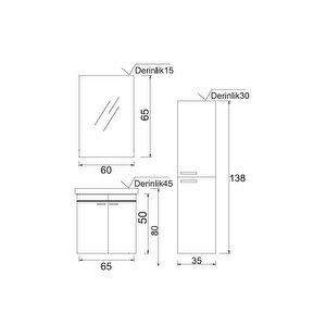Denko Terra 65 Cm Mdf Antrasit Gri Banyo Dolabı Takım, Boy Dolabı