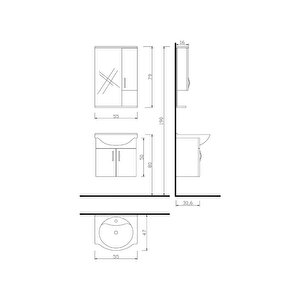 Denko Akyazı 55 Cm Mdf Beyaz Banyo Dolabı Takımı Ve Boy Dolabı