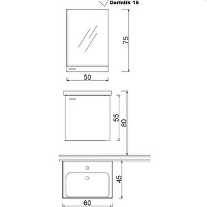 Denko Terra 60 Cm Mdf Beyaz Banyo Dolabı Takımı