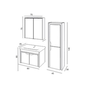 Denko Cosmos 80 Cm Mdf Banyo Dolabı Takımı Ve Boy Dolabı