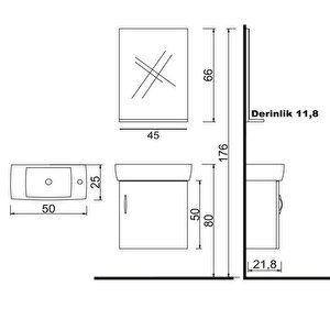 Denko Minica 50 Cm Mdf Beyaz Banyo Dolabı Takımı