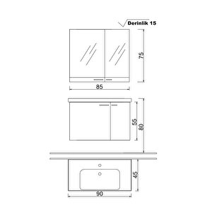 Denko Terra 90 Cm Mdf Alize Banyo Dolabı Takımı Ter 90a