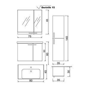 Denko Terra 80 Cm Mdf Banyo Dolabı Takımı Ve Boy Dolabı, Alize