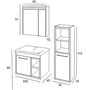 Denko Latte 65 Cm Mdf Beyaz Banyo Dolabı Takımı Ve Boy Dolabı