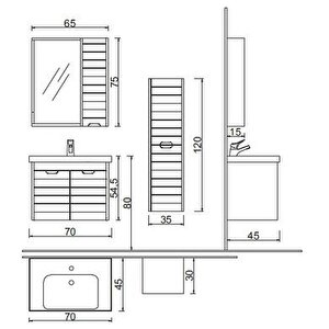 Denko Mostar 70 Cm Mdf Üzeri Lake Banyo Dolabı Takımı