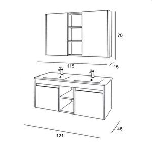 Denko Twin 120 Cm Mdf Ud Banyo Dolabı Takımı