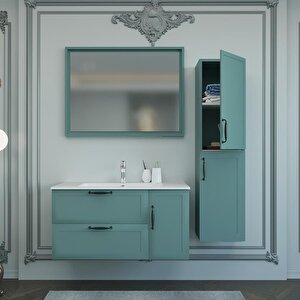Denko Beyoğlu 100 Cm Mdf Mat Yeşil Banyo Dolabı Takımı, Boy Dolap
