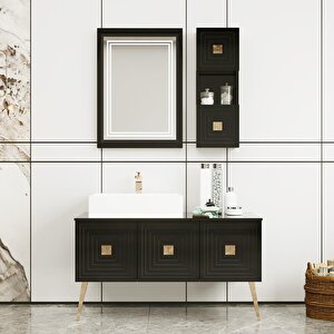 Denko Burcu 120 Cm Mdf Siyah Banyo Dolabı Takımı