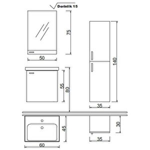 Denko Terra 60 Cm Mdf Banyo Dolabı Takımı