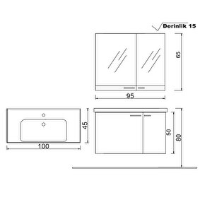 Denko Terra 100 Cm Mdf Banyo Dolabı Takımı