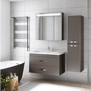 Denko Girne 90 Cm Mdf Albatros Gri Banyo Dolabı Takımı Ve Boy Dolabı