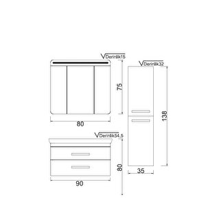 Denko Girne 90 Cm Mdf Banyo Dolabı Takımı Ve Boy Dolabı